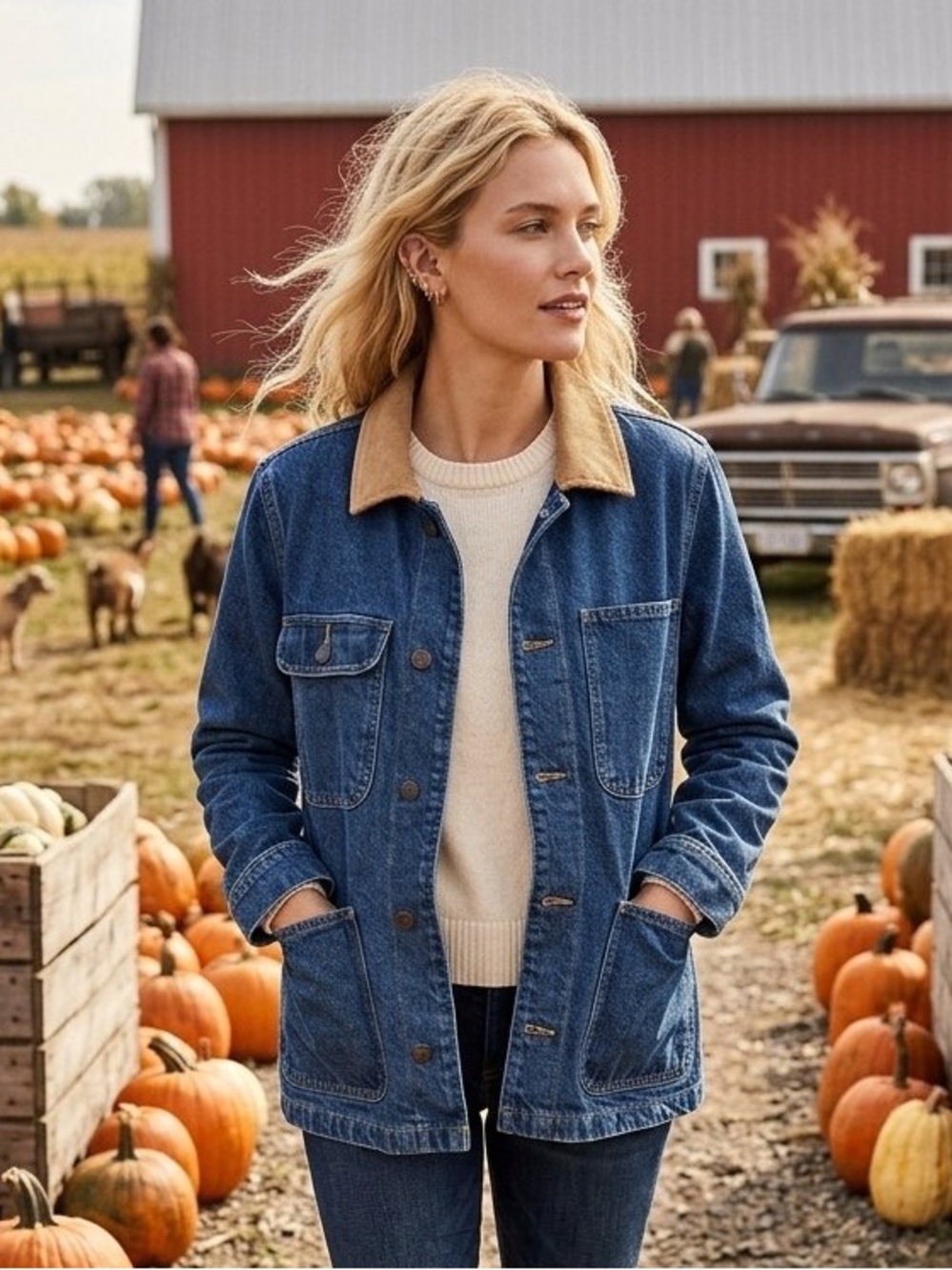 NWT Lucky Brand Blue Denim Field Jacket with Tan Corduroy Collar